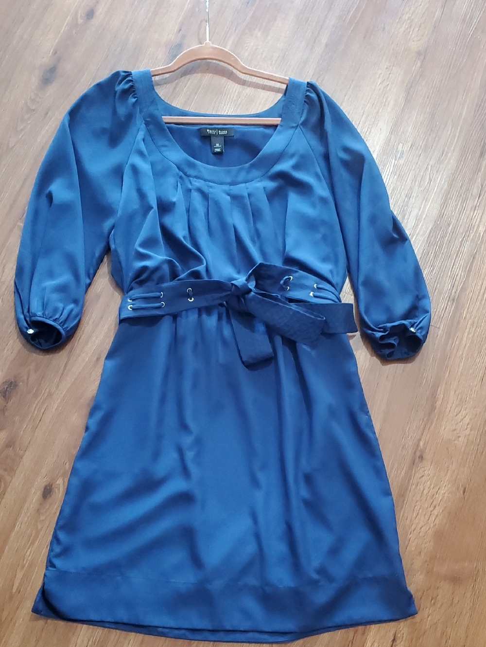 White House Black Market Navy Blue Midi Dress with Belt
